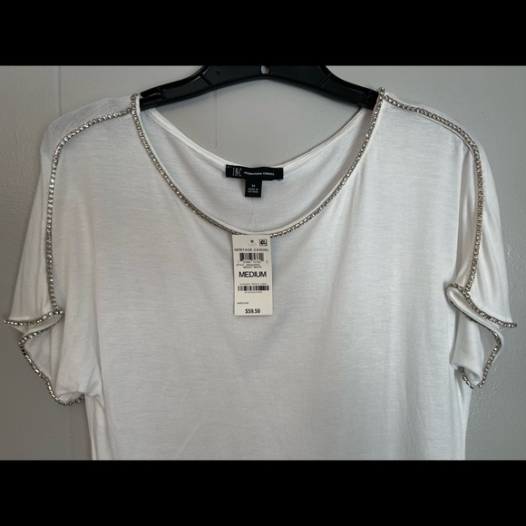 INC Women’s Rhinestone Embellished Tee White Size M NWT - Picture 5 of 8